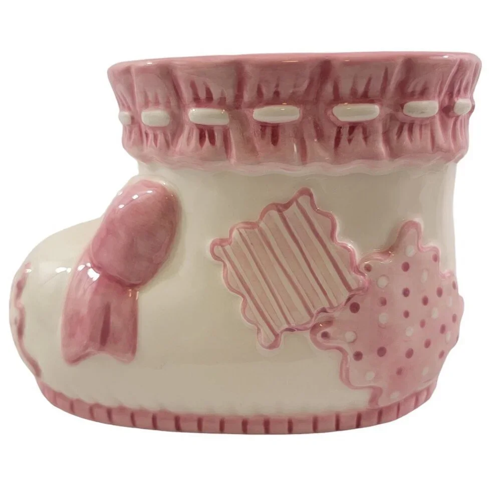 Burton and Burton Baby Girl Bootie Plant Pot Ceramic Planter Baby Shower Décor
